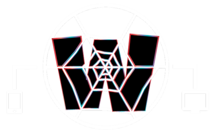 W is for Web Logo with spider web, letter "w" colorful outline